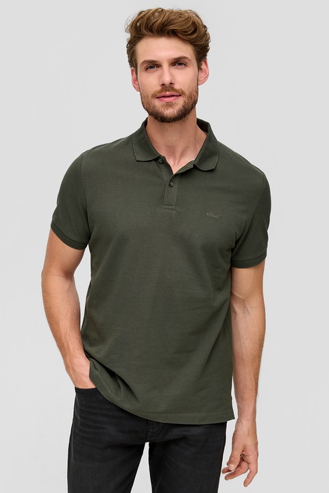 s.Oliver - Tricou polo din bumbac pique, Verde padure