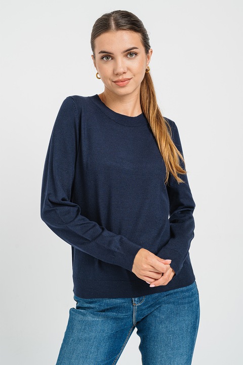 s.Oliver, Pulover tricotat fin cu decolteu la baza gatului, Bleumarin