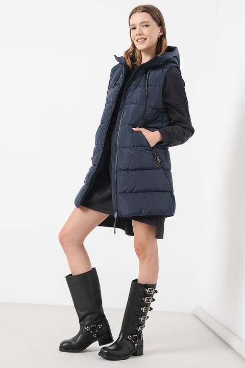 QS, Капитониран елек с качулка, Тъмносин, XS