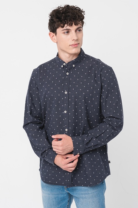 QS, Mintás pamuting legombolható gallérral, Púderkék, S