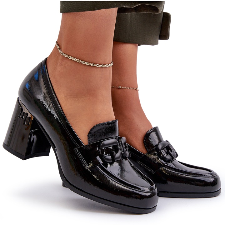 Дамски мокасини на ток D&A, Екологична кожа, Черен, Черен