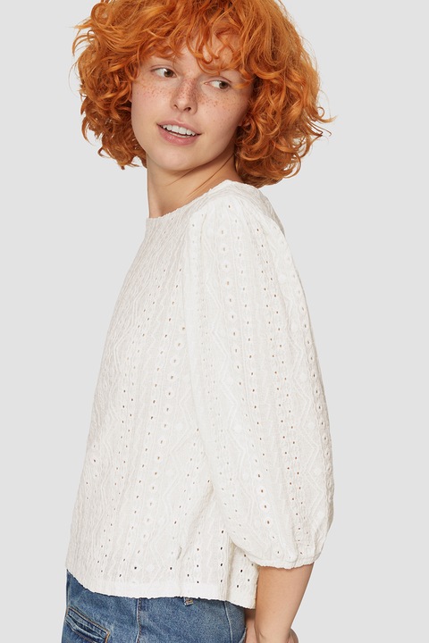 QS, Bluza cu model cu perforatii, Alb, XS