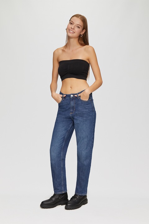 QS, Középmagas derekú slim fit farmernadrág, Sötétkék