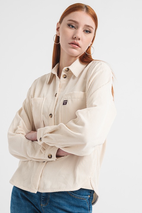 QS, Camasa relaxed-fit din reiat, Crem, 2XS