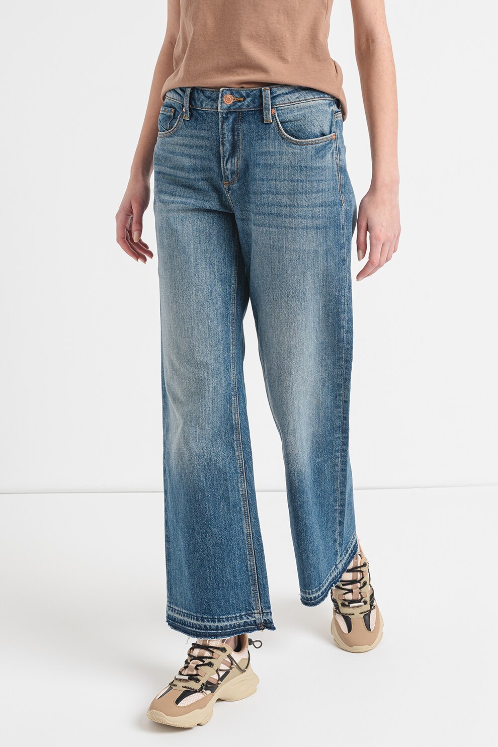 QS, Blugi slim-fit cu croiala ampla Catie, Albastru inchis melange