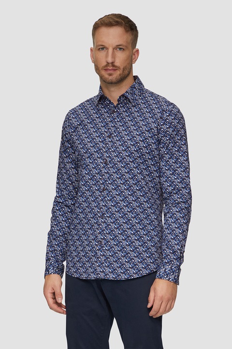 s.Oliver, Szűk fazonú mintás ing, Fehér/Tengerészkék