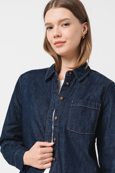s.Oliver, Camasa de denim cu buzunar aplicat pe piept, Bleumarin, XS