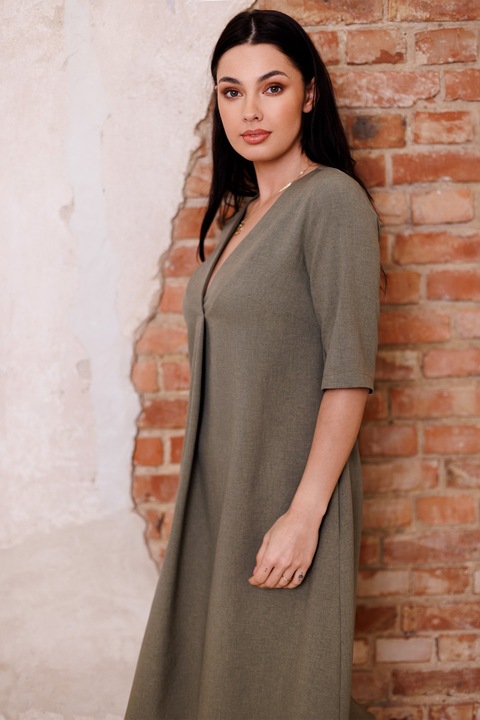 Noi ruha, trapez V-kivagassal, polieszter, zold, Rózsaszín