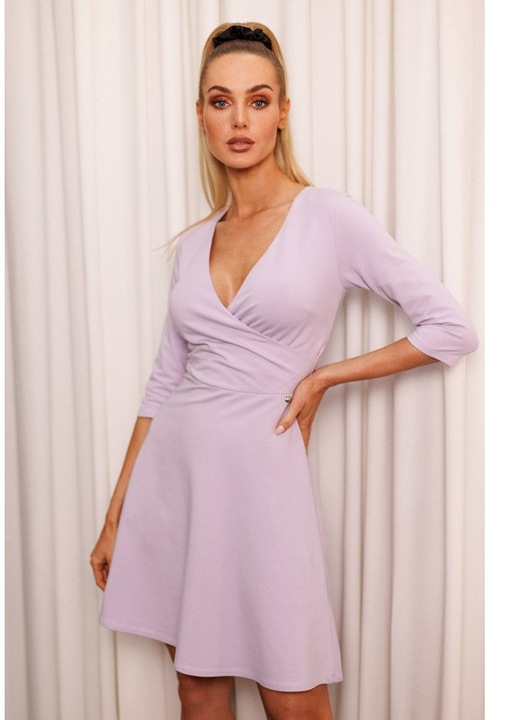 Rochie dama, cu partea de sus suprapusa, Poliester, Rosu, Violet
