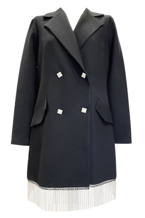 Rochie eleganta scurta de dama, model sacou negru cu detalii stralucitoare, Negru