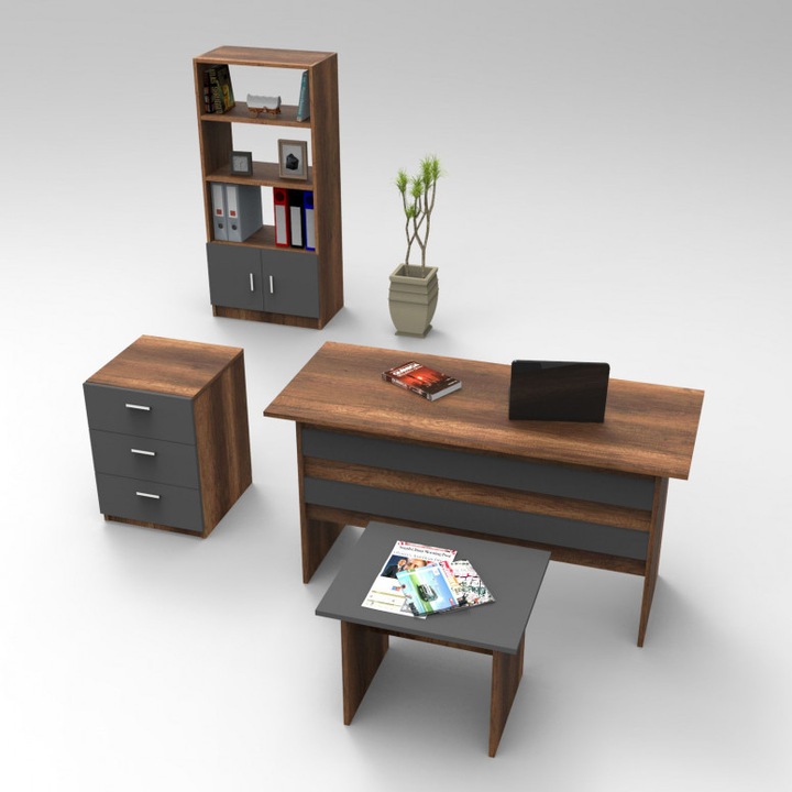 Set Mobilier Birou, PAL, 140x60x73.8cm, Masuta Cafea, Biblioteca