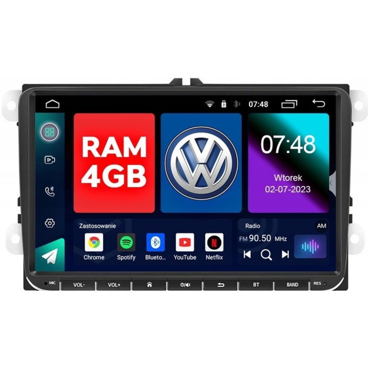 Navigatie Android Carplay, 4gbRAM, slot SIM, Display 9 inch, Carplay, 8 Core, pentru Passat B6, 7, Eos, Tiguan, Golf 5, 6, Skoda Octavia 2, Caddy, Sharan, Jetta Fabia, Superb, Seat Leon, Altea, Toledo, WIFI, Bluetooth