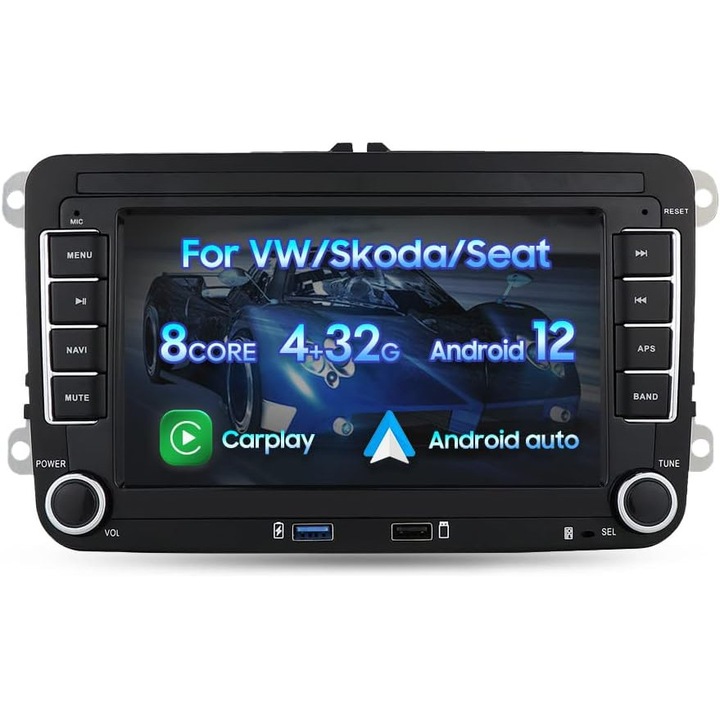 Навигация, Android Carplay, 4GBRAM, Слот за SIM карта, 7-инчов дисплей, Carplay, 8-ядрен процесор, За Passat B6,7, Eos, Tiguan, Golf 5,6, Skoda Octavia 2, Caddy, Sharan, Jetta Fabia, Superb, Seat Leon, Altea, Toledo, WIFI, Bluetooth