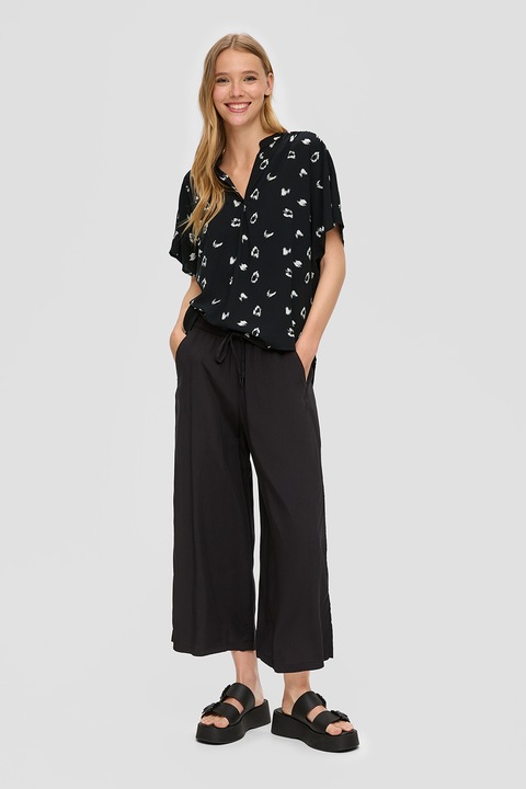 s.Oliver, Bluza lejera cu imprimeu si decolteu in V, Negru, M