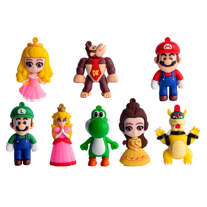 Комплект от 8 фигурки Super Mario, Tnagora, 7 см