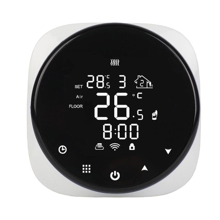 Termostat inteligent radiator HYSEN HY316LD, control WiFi, detectare temperatura, programabil, compatibil Alexa, alb