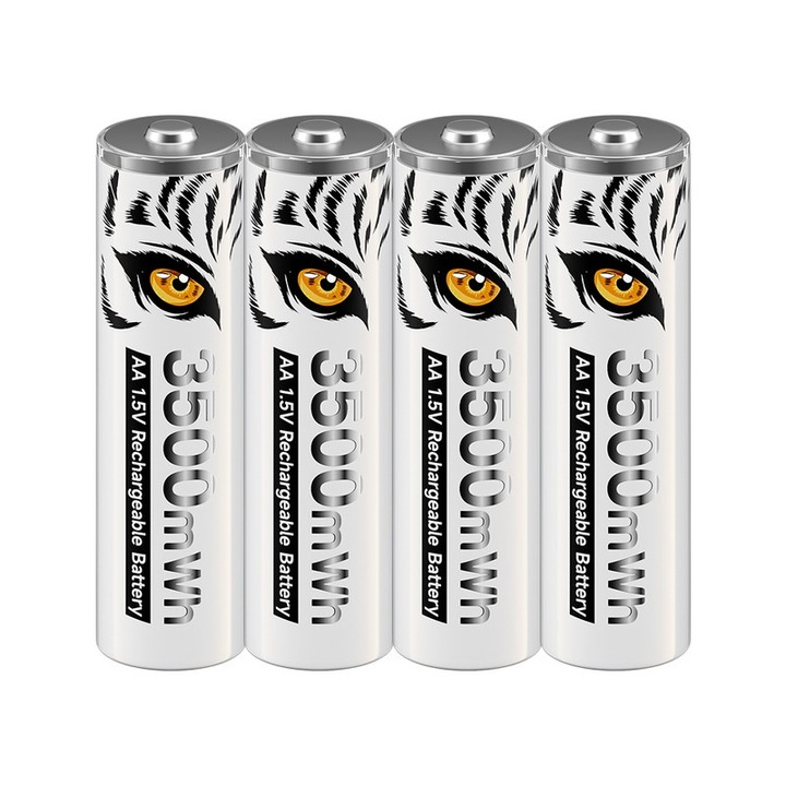 Set 4 baterii reincarcabile PALO AA, 3500mWh, design Ochi de Tigru
