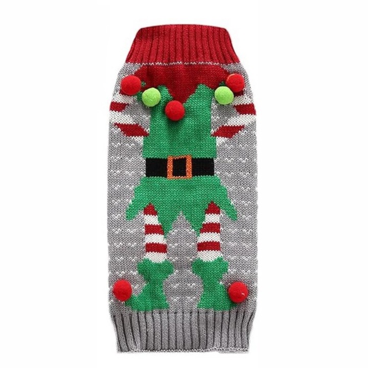 Haina gri din tricot pentru caine, model elf, marime, M, Delifur