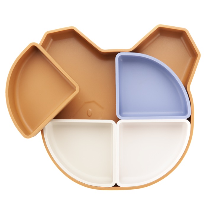 Bol Mjölk din silicon cu compartimente detasabile 4 in 1 in forma de ursulet, caramel