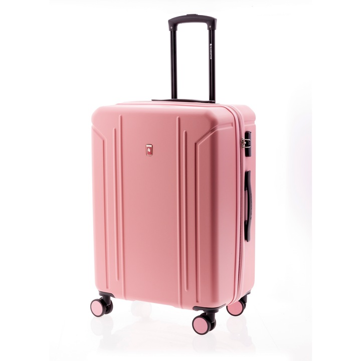 Közepes bőrönd Nyújtható Gladiator Tropical, ABS, Zárral, 4 kerekek, MG 2911, 67 cm, Rosé arany