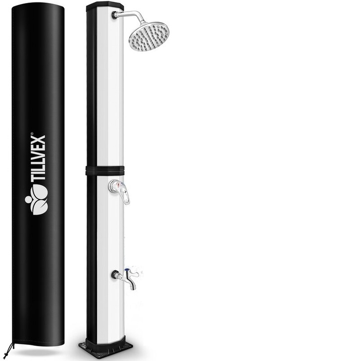 Dus solar pentru exterior, robinet si cap de dus incluse, negru/ gri, 60 litri, incalzire 60°