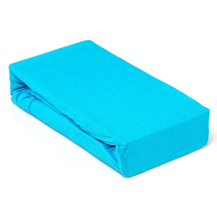 Cearceaf de pat cu elastic, 140x200cm, jersey, turcoaz, Pucioasa