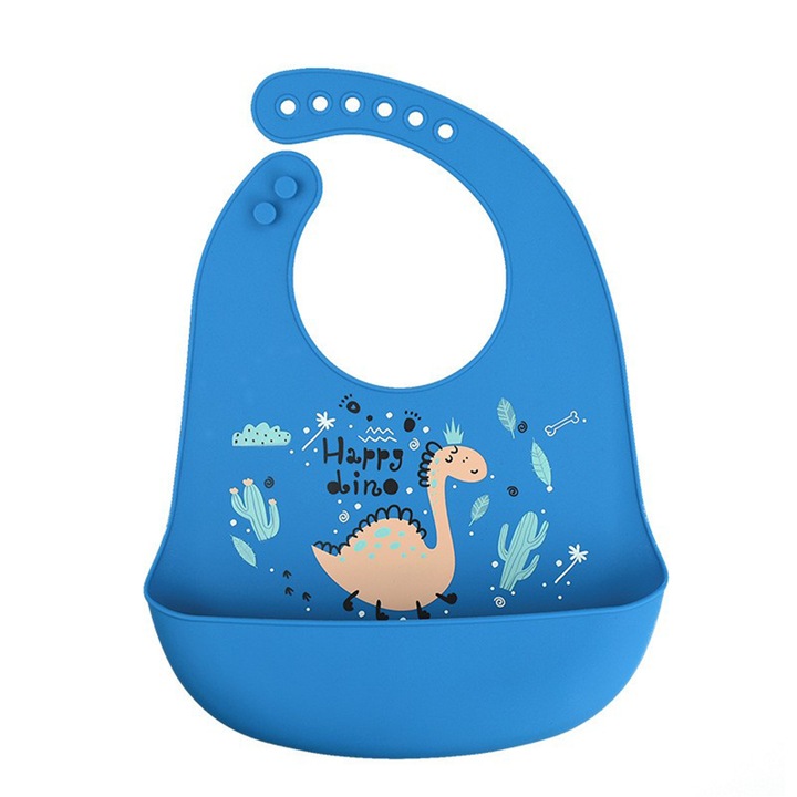 Bavetica Din Silicon, Cu Buzunar, Mixbo, Dinozaur, Albastru