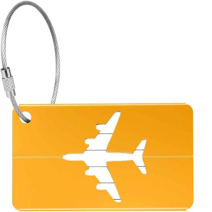 Tag troler, SA&SO General Store®, model avion, 7,5 x 4,5 cm, Portocaliu