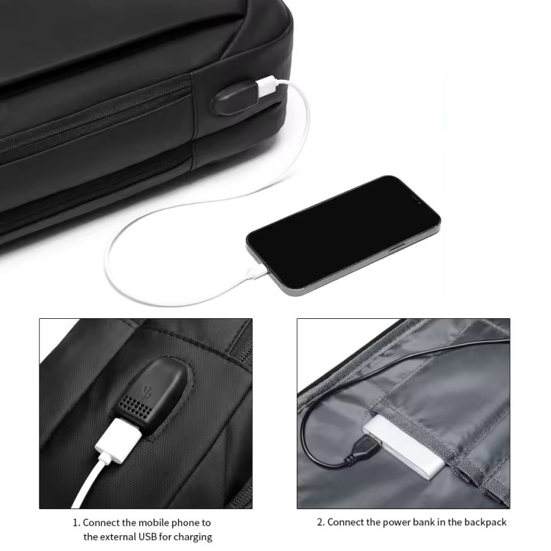Rucsac laptop 15.6", smart business convertibil, cu port de incarcare USB, GETICS, 30x12x42 cm, Negru