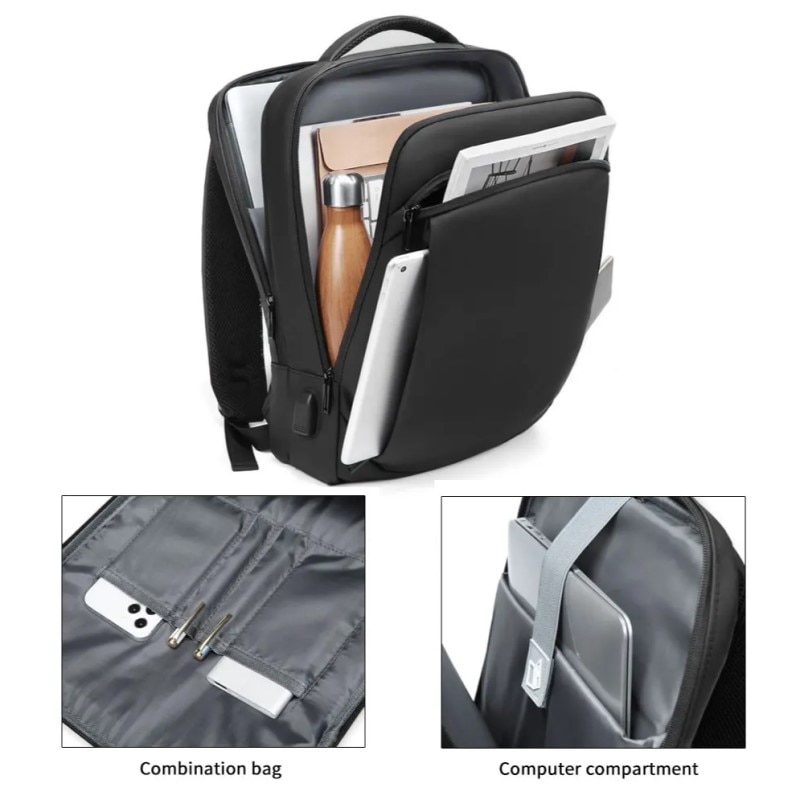 Rucsac laptop 15.6", smart business convertibil, cu port de incarcare USB, GETICS, 30x12x42 cm, Negru