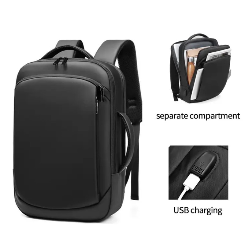 Rucsac laptop 15.6", smart business convertibil, cu port de incarcare USB, GETICS, 30x12x42 cm, Negru