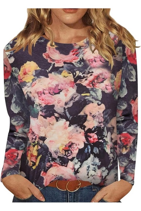 Bluza cu maneca lunga florala, Anggrek, Floral Blue