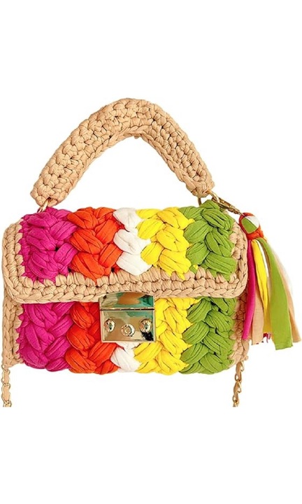 Geanta lucrata manual cu fir de bumbac (– bej, roz, rosu, alb, galben, verde) 21 x 16 cm