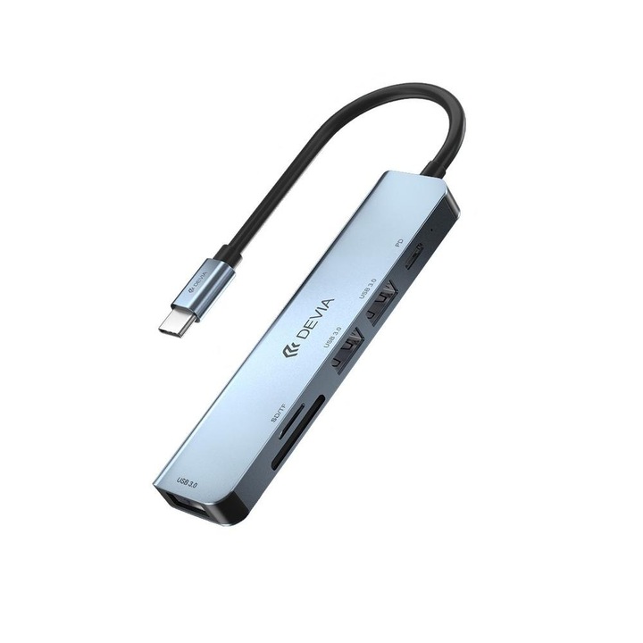 Hub USB Devia EC135, 3x USB 3.0, USB-C, SD/microSD Gri