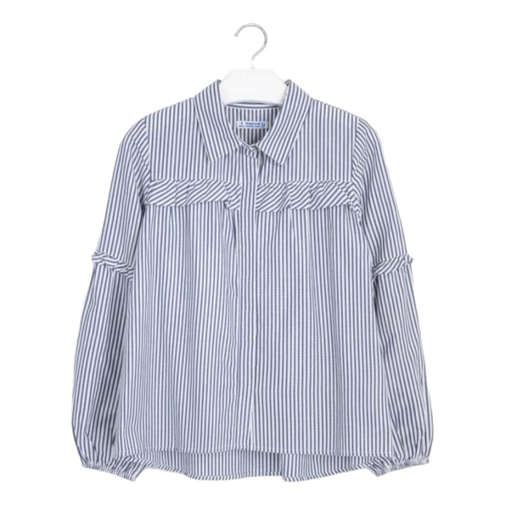 Camasa cu maneca lunga, alba cu dungi, 14 ani, 157 cm