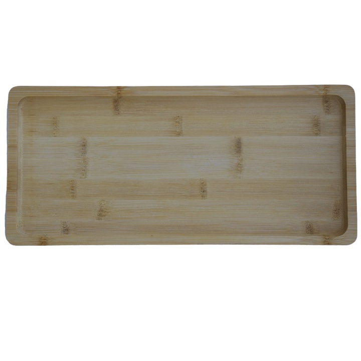 Bambusz fa Pufo tányér ételek, előételek, édességek, pizza tálalásához, 27 cm, barna