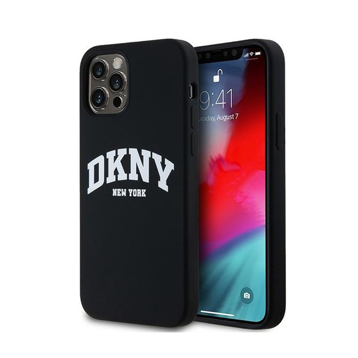 DKNY Liquid Silicone Arch Logo MagSafe tok iPhone 12/12 Pro készülékhez fekete
