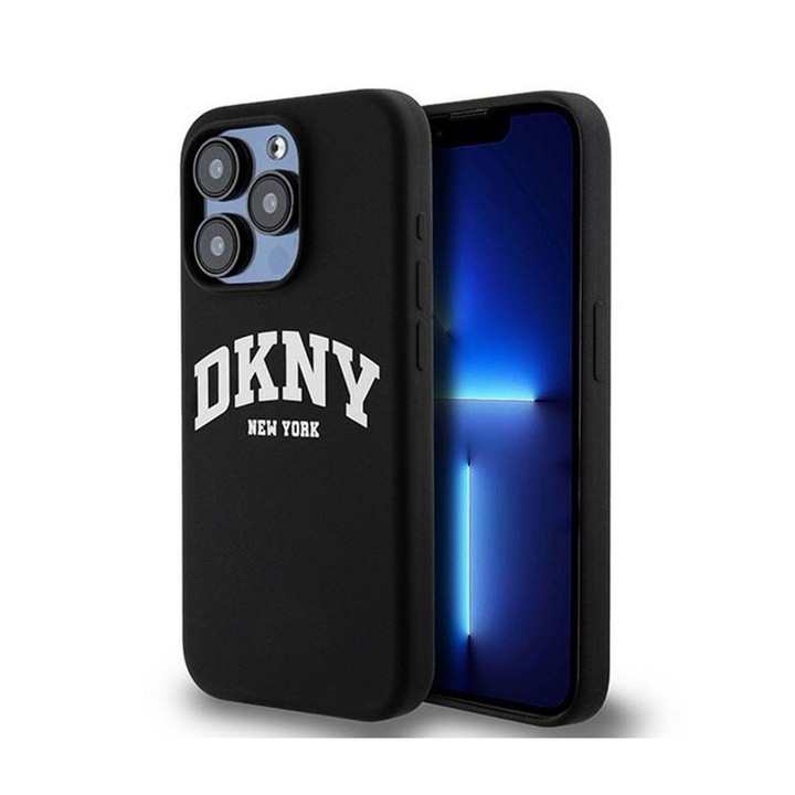 DKNY telefontok, iPhone 13 Pro-hoz, MagSafe kompatibilis, folyékony szilikon, fekete