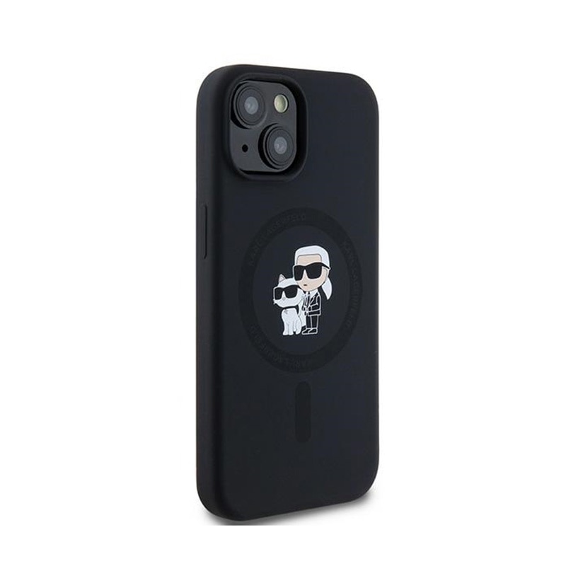 Husa telefon, Karl Lagerfeld, Karl & Choupette MagSafe, Compatibil cu Apple iPhone 15 Plus/iPhone 14 Plus, Silicon, Negru