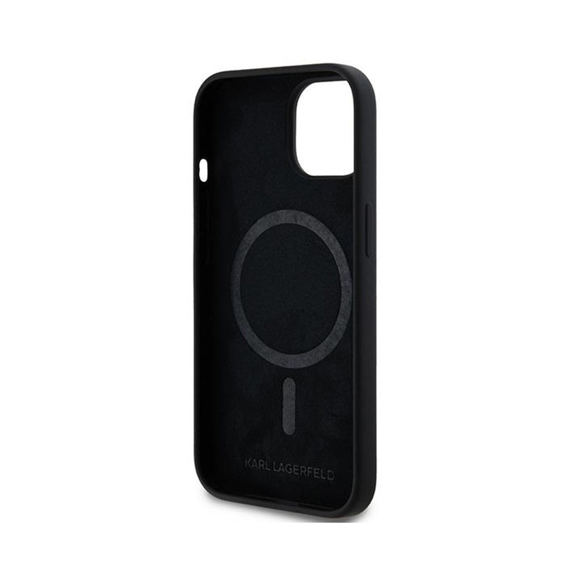 Husa telefon, Karl Lagerfeld, Karl & Choupette MagSafe, Compatibil cu Apple iPhone 15 Plus/iPhone 14 Plus, Silicon, Negru