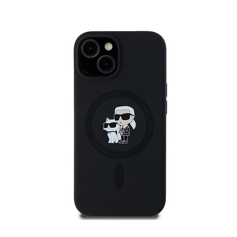 Husa telefon, Karl Lagerfeld, Karl & Choupette MagSafe, Compatibil cu Apple iPhone 15 Plus/iPhone 14 Plus, Silicon, Negru
