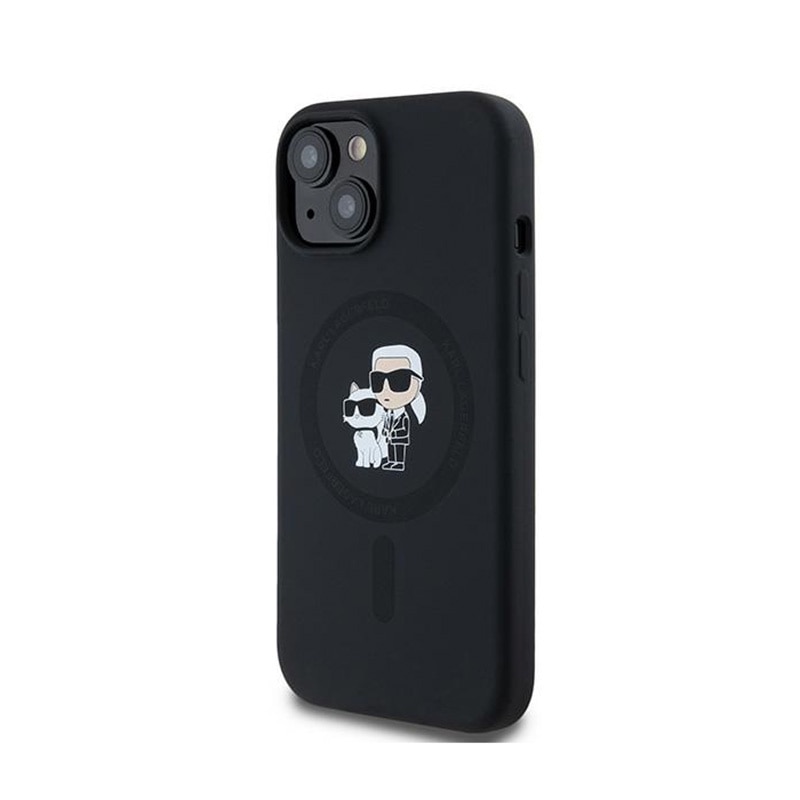 Husa telefon, Karl Lagerfeld, Karl & Choupette MagSafe, Compatibil cu Apple iPhone 15 Plus/iPhone 14 Plus, Silicon, Negru