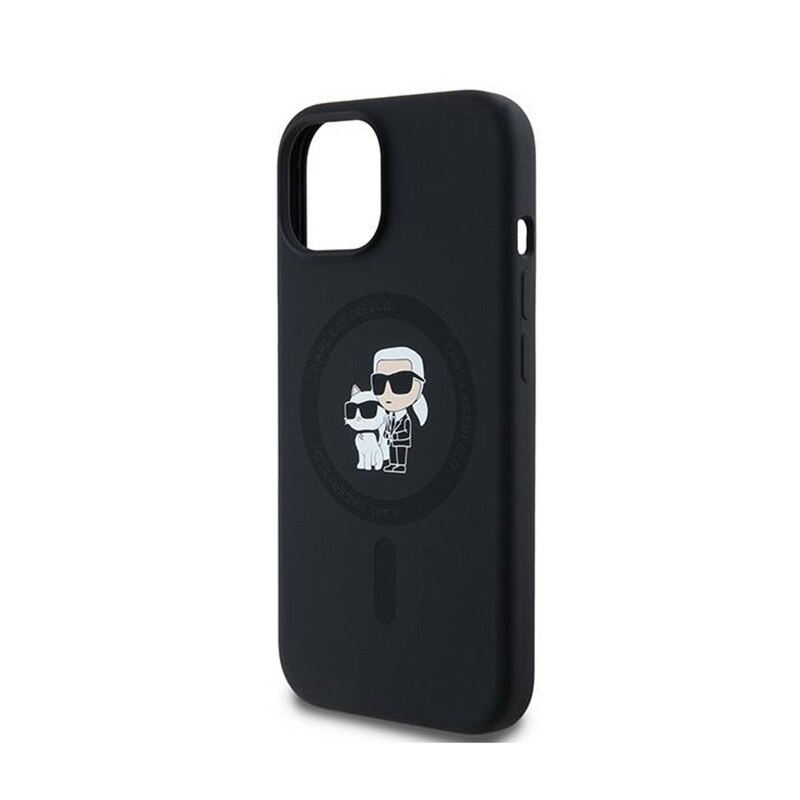 Husa telefon, Karl Lagerfeld, Karl & Choupette MagSafe, Compatibil cu Apple iPhone 15 Plus/iPhone 14 Plus, Silicon, Negru