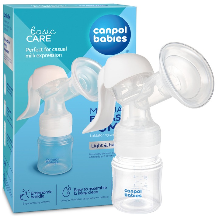 CANPOL kézi mellszívó, mellszívó + cumisüveg BASIC