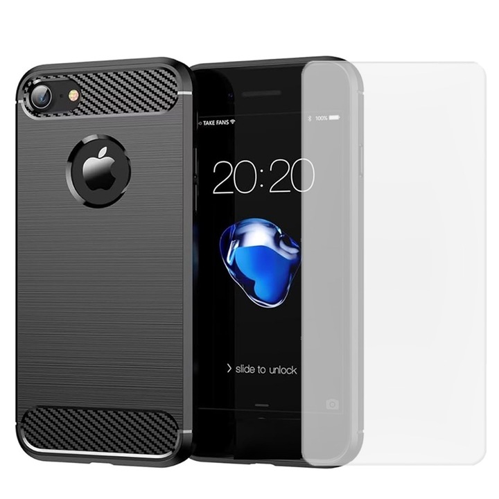 Apple iPhone SE 3 / Apple iPhone SE 2022-vel kompatibilis karbon borító szett, Anti-Shock, Cooling Effect, 360 Protection, Fekete