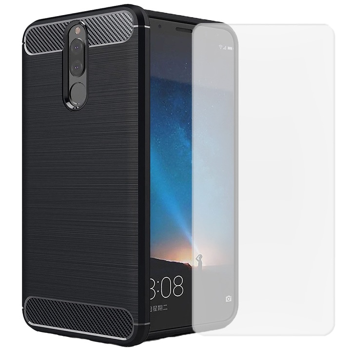 Комплект калъф и протектор, съвместими с Huawei Mate 10 Lite, Anti-Shock, Cooling Effect, 360 Protection, Черен