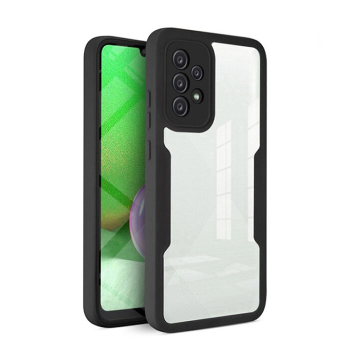 Husa de protectie 360° compatibila cu Samsung Galaxy A52 4G / A52 5G / A52s 5G, Full Protection, Rezistenta la socuri, Protectie camera, Negru