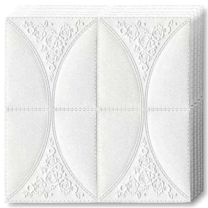 70x 3D Teno® Tapéta készlet, fedőfelület 34,3 nm, öntapadós, Virágmintás, fal/mennyezet, vízálló, könnyen felszerelhető, modern dizájn, 70x70 cm, fehér