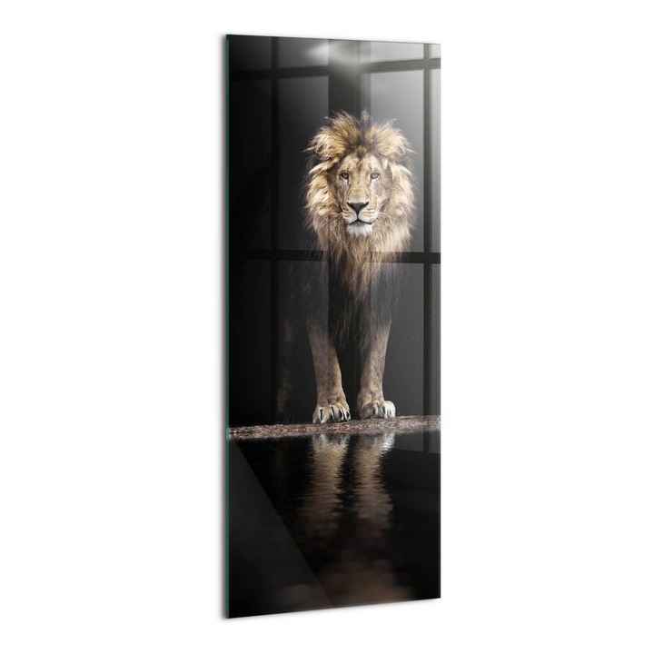 Tablou Sticla, Wallfluent, Leu animal salbatic singuratic, Negru, 50x125 cm, 010010010180100005624