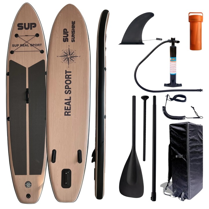 Kit placa windsurf SUP gonflabila cu accesorii, Extralink, PVC, Nivel incepator, Sarcina 160 kg, 81 x 350 cm, Multicolor